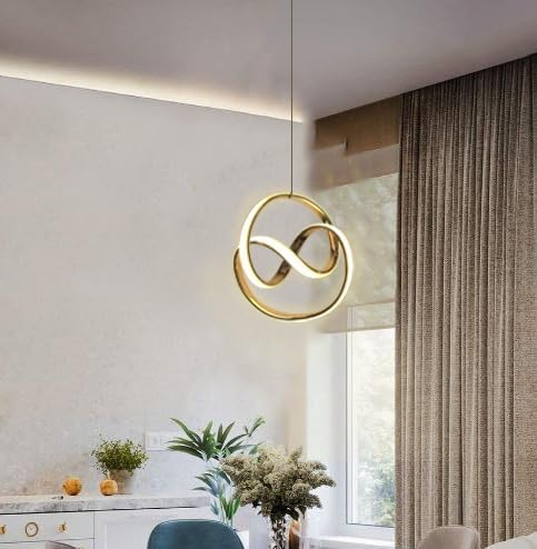 Modern LED Ceiling Pendant Light with Crystal Ball, Spiral Design Chandelier, Dimmable Hanging Lamp for Dining Room, Living Room, Bedroom, Hallway (Gold)