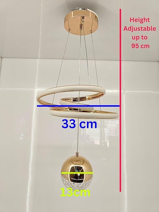 Modern LED Ceiling Pendant Light with Crystal Ball, Spiral Design Chandelier, Dimmable Hanging Lamp for Dining Room, Living Room, Bedroom, Hallway (Gold)