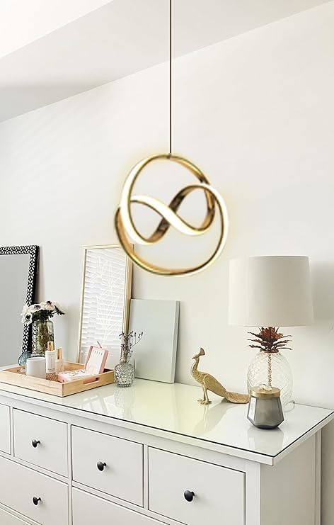 Modern LED Ceiling Pendant Light with Crystal Ball, Spiral Design Chandelier, Dimmable Hanging Lamp for Dining Room, Living Room, Bedroom, Hallway (Gold)