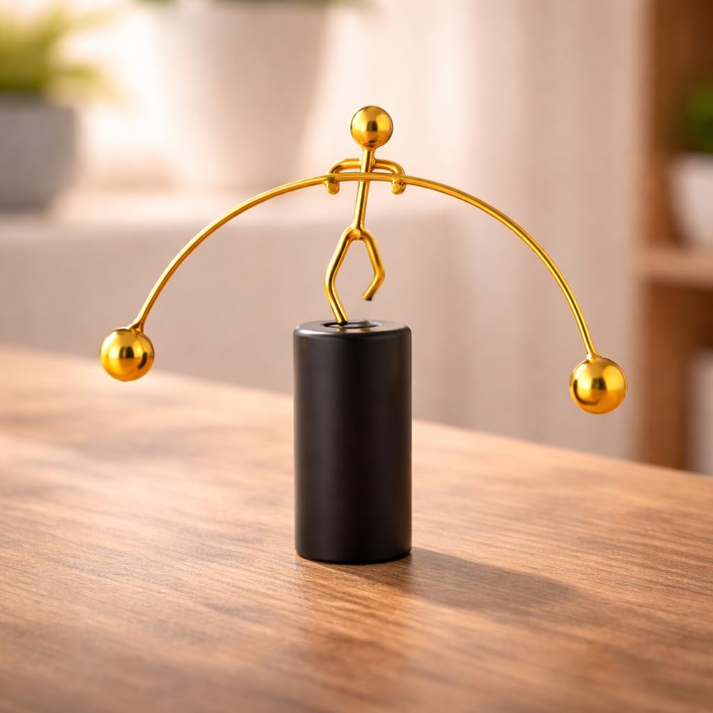 CraftVatika Office Desk Decorative Showpiece Items Table Decoration Items, Home Decor Items for Living Room, Balancing Gadget for Stress Relief & Focus, Perpetual Motion Metal Pole Balancing Man Gift
