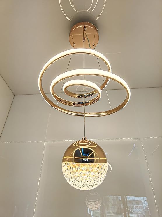Modern LED Ceiling Pendant Light with Crystal Ball, Spiral Design Chandelier, Dimmable Hanging Lamp for Dining Room, Living Room, Bedroom, Hallway (Gold)