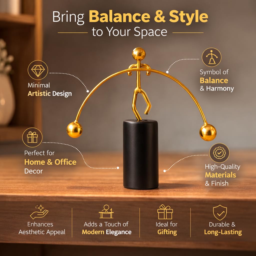 CraftVatika Office Desk Decorative Showpiece Items Table Decoration Items, Home Decor Items for Living Room, Balancing Gadget for Stress Relief & Focus, Perpetual Motion Metal Pole Balancing Man Gift