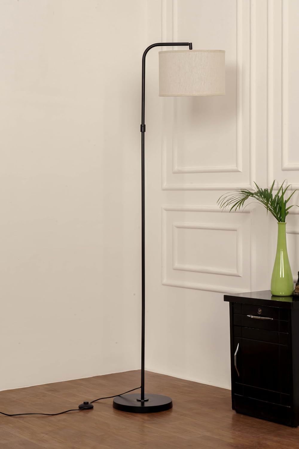 Divine Trends Modern Arc Floor Lamp with Adjustable Shade 6Ft Height with 12 inches Off White Drum Lampshade Pack of 1 - Led Bulb Included (Brass Antique)