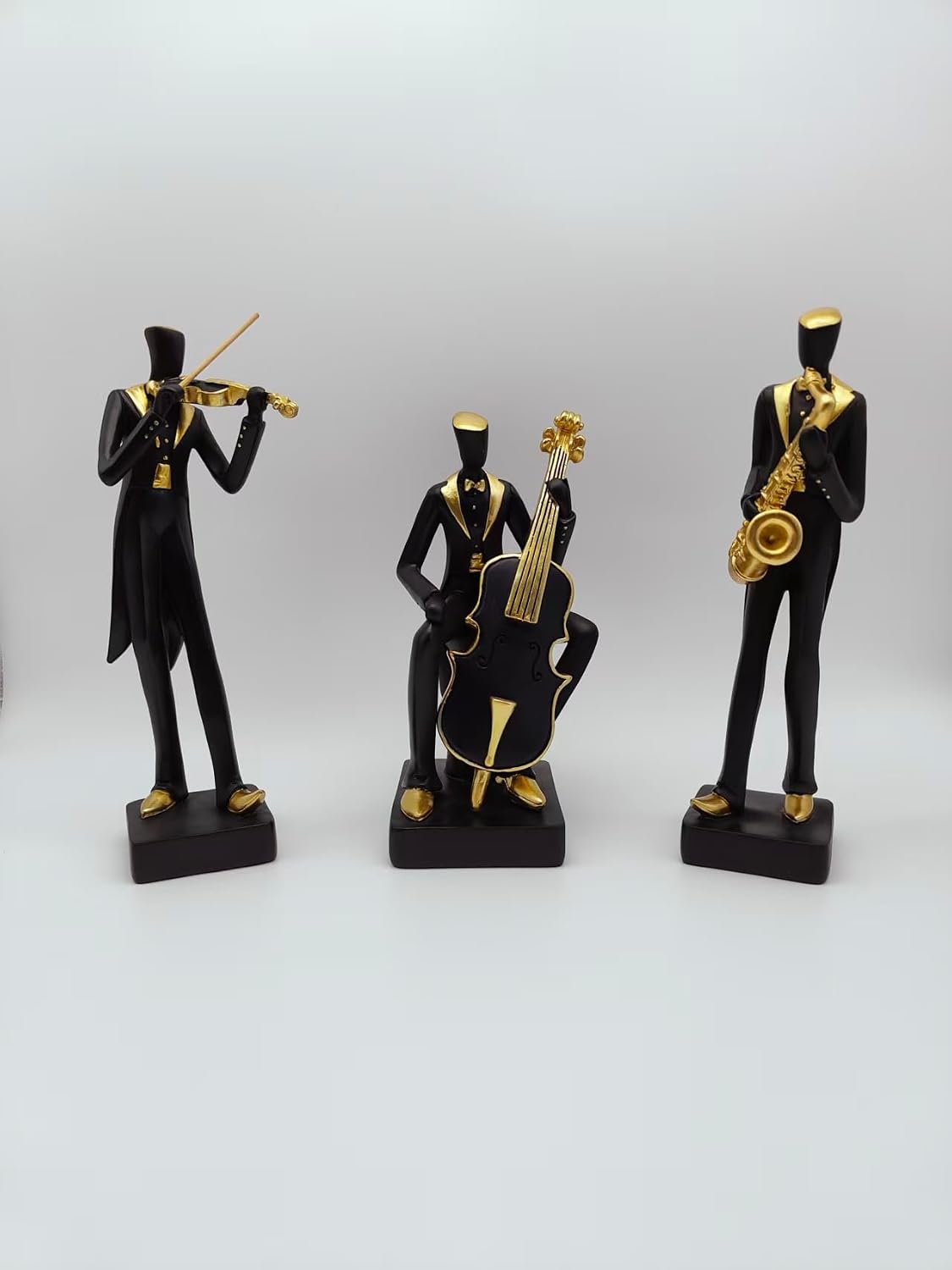Street27® Modern Jazz Musician Figurines for Home Decor | Black & Gold Resin Sculptures with Cello, Saxophone & Violin | Handcrafted Music Band Showpiece for Living Room, Office & Housewarming Gift