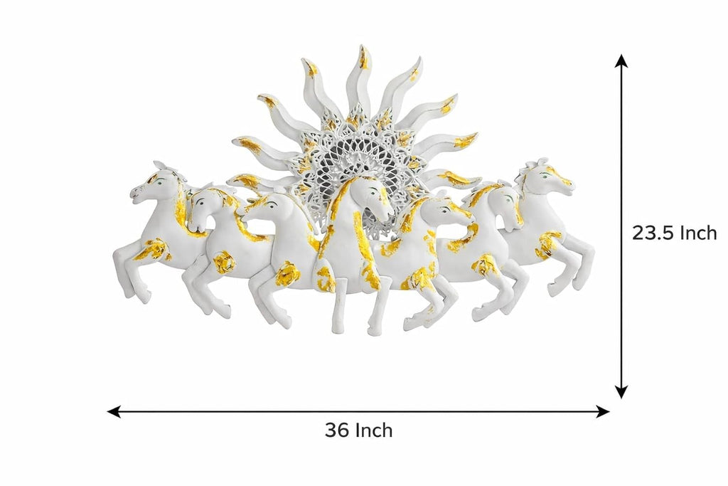 RSN 7 Running Horses Wall Decor with LED Light (36 x 23.5 Inch) | Premium White & Gold Luxury Horse Wall Art for Living Room, Bedroom, Hall, Office & Hotel Decoration | Modern Home Decor Gift Item