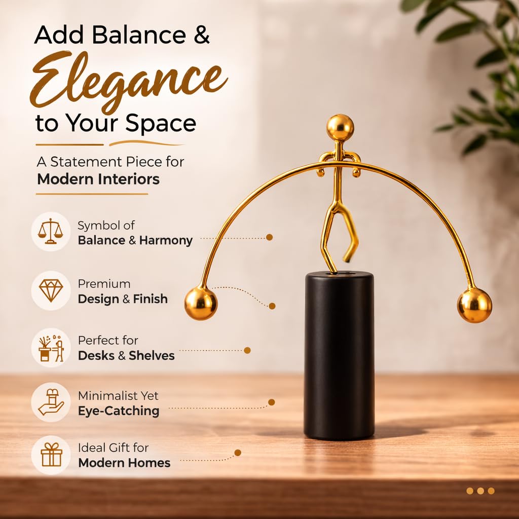 CraftVatika Office Desk Decorative Showpiece Items Table Decoration Items, Home Decor Items for Living Room, Balancing Gadget for Stress Relief & Focus, Perpetual Motion Metal Pole Balancing Man Gift