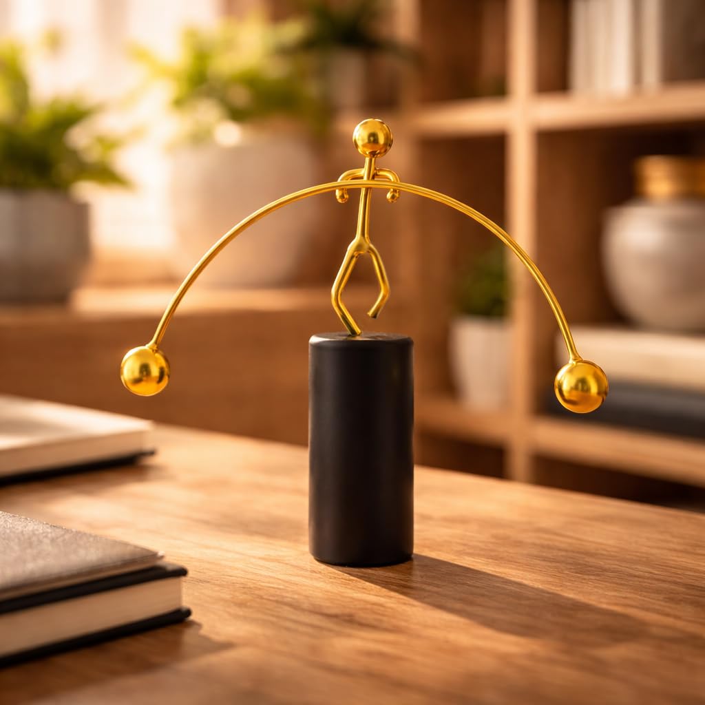 CraftVatika Office Desk Decorative Showpiece Items Table Decoration Items, Home Decor Items for Living Room, Balancing Gadget for Stress Relief & Focus, Perpetual Motion Metal Pole Balancing Man Gift