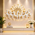 RSN 7 Running Horses Wall Decor with LED Light (36 x 23.5 Inch) | Premium White & Gold Luxury Horse Wall Art for Living Room, Bedroom, Hall, Office & Hotel Decoration | Modern Home Decor Gift Item