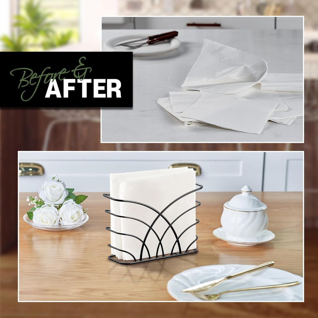 CentraLit Modern Napkin Holder for Dining Table and Kitchen - Tissue Paper Stand for Home Décor, Restaurant, Dispenser Organizer (Black)
