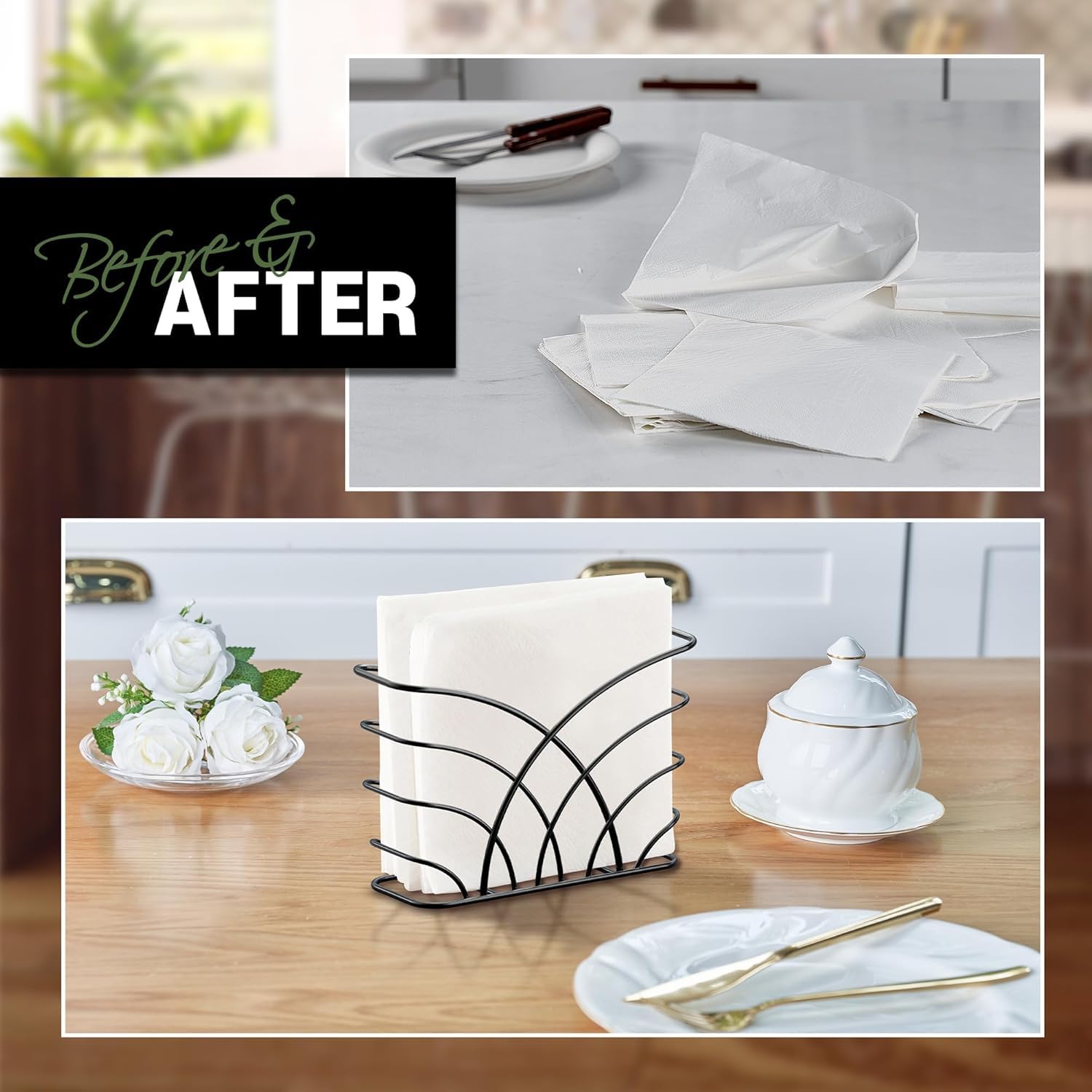 CentraLit Modern Napkin Holder for Dining Table and Kitchen - Tissue Paper Stand for Home Décor, Restaurant, Dispenser Organizer (Black)
