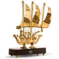 INDIAN ART VILLA Brass Ship with Wooden Base, Showpiece Item, Perfect for Home Decoration and Gifting, 12'' Inch