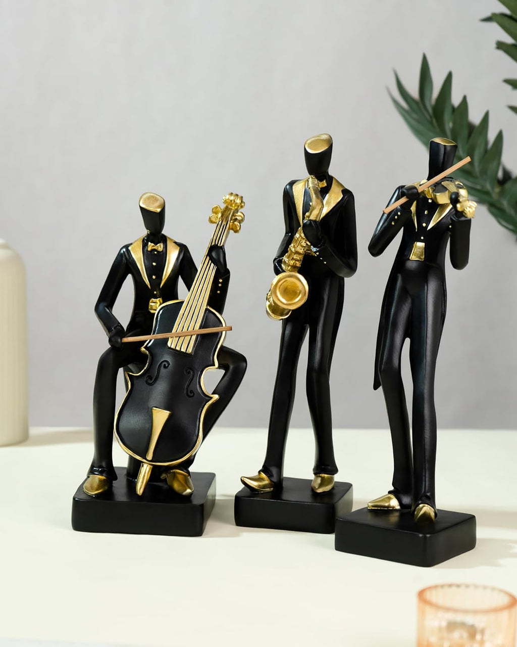 Street27® Modern Jazz Musician Figurines for Home Decor | Black & Gold Resin Sculptures with Cello, Saxophone & Violin | Handcrafted Music Band Showpiece for Living Room, Office & Housewarming Gift