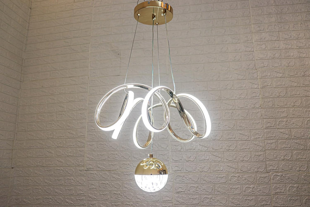 Modern LED Ceiling Pendant Light with Crystal Ball, Spiral Design Chandelier, Dimmable Hanging Lamp for Dining Room, Living Room, Bedroom, Hallway (Gold)