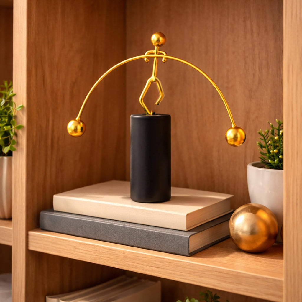 CraftVatika Office Desk Decorative Showpiece Items Table Decoration Items, Home Decor Items for Living Room, Balancing Gadget for Stress Relief & Focus, Perpetual Motion Metal Pole Balancing Man Gift