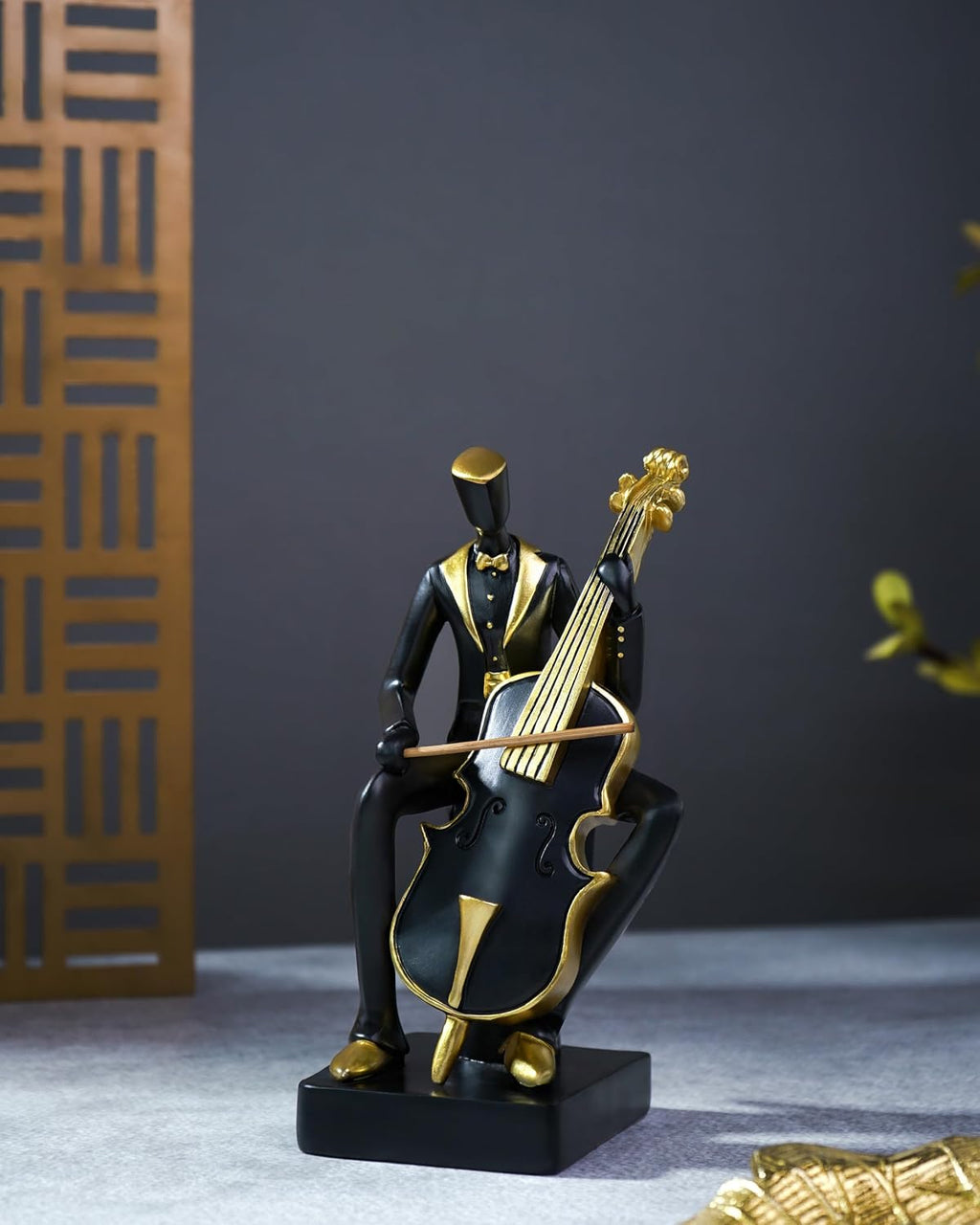 Street27® Modern Jazz Musician Figurines for Home Decor | Black & Gold Resin Sculptures with Cello, Saxophone & Violin | Handcrafted Music Band Showpiece for Living Room, Office & Housewarming Gift
