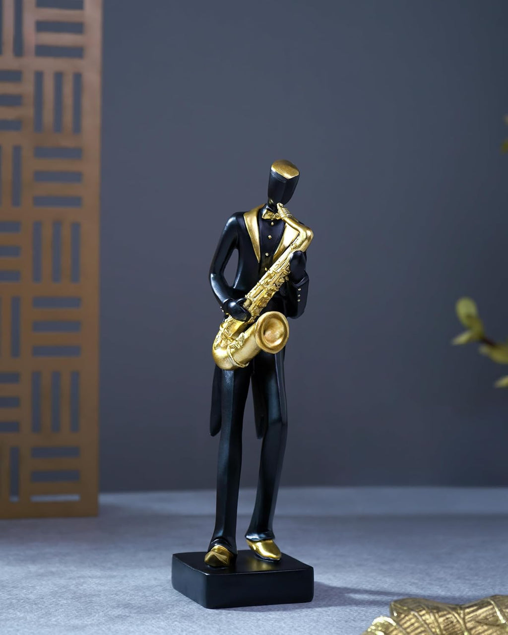 Street27® Modern Jazz Musician Figurines for Home Decor | Black & Gold Resin Sculptures with Cello, Saxophone & Violin | Handcrafted Music Band Showpiece for Living Room, Office & Housewarming Gift
