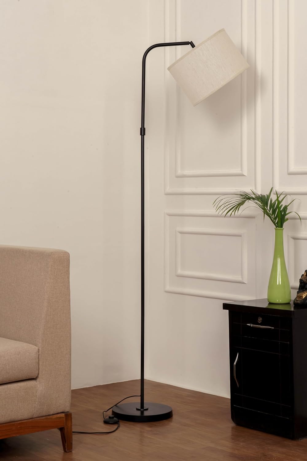 Divine Trends Modern Arc Floor Lamp with Adjustable Shade 6Ft Height with 12 inches Off White Drum Lampshade Pack of 1 - Led Bulb Included (Brass Antique)