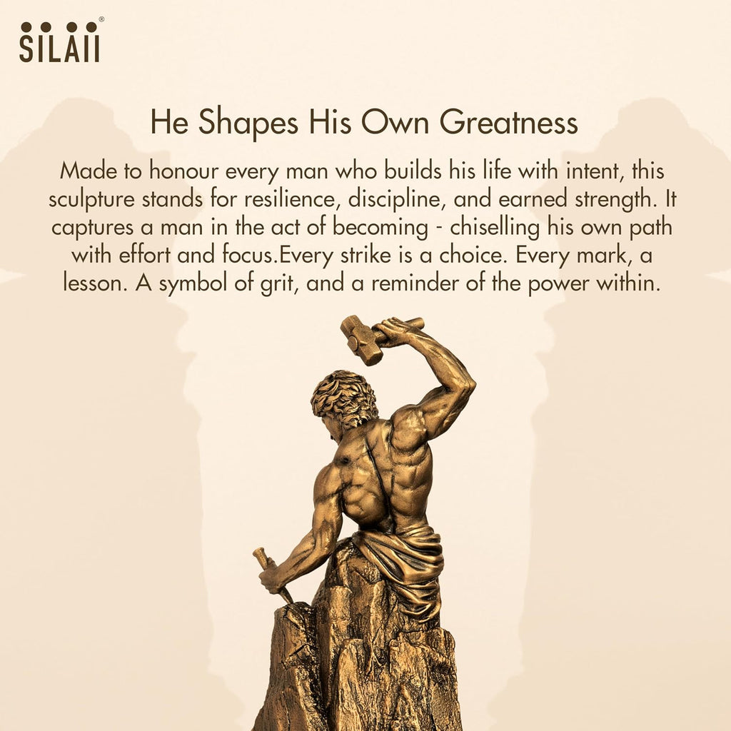 SILAII Self-Made Man Sculpture – Inspirational Man Statue | 12 Inch Height | Antique Bronze Finish | Success & Motivation Decorative Showpiece for Home & Office Desk