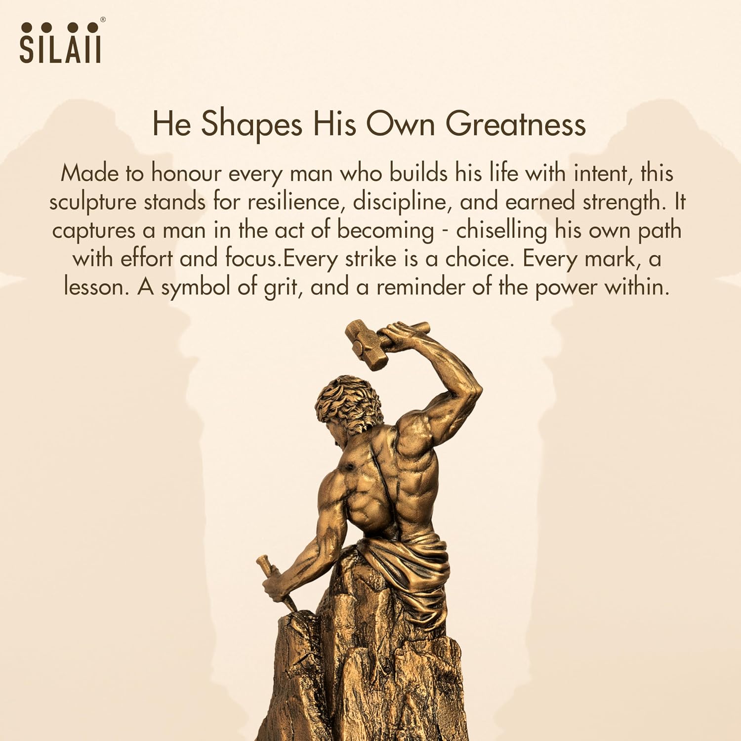 SILAII Self-Made Man Sculpture – Inspirational Man Statue | 12 Inch Height | Antique Bronze Finish | Success & Motivation Decorative Showpiece for Home & Office Desk