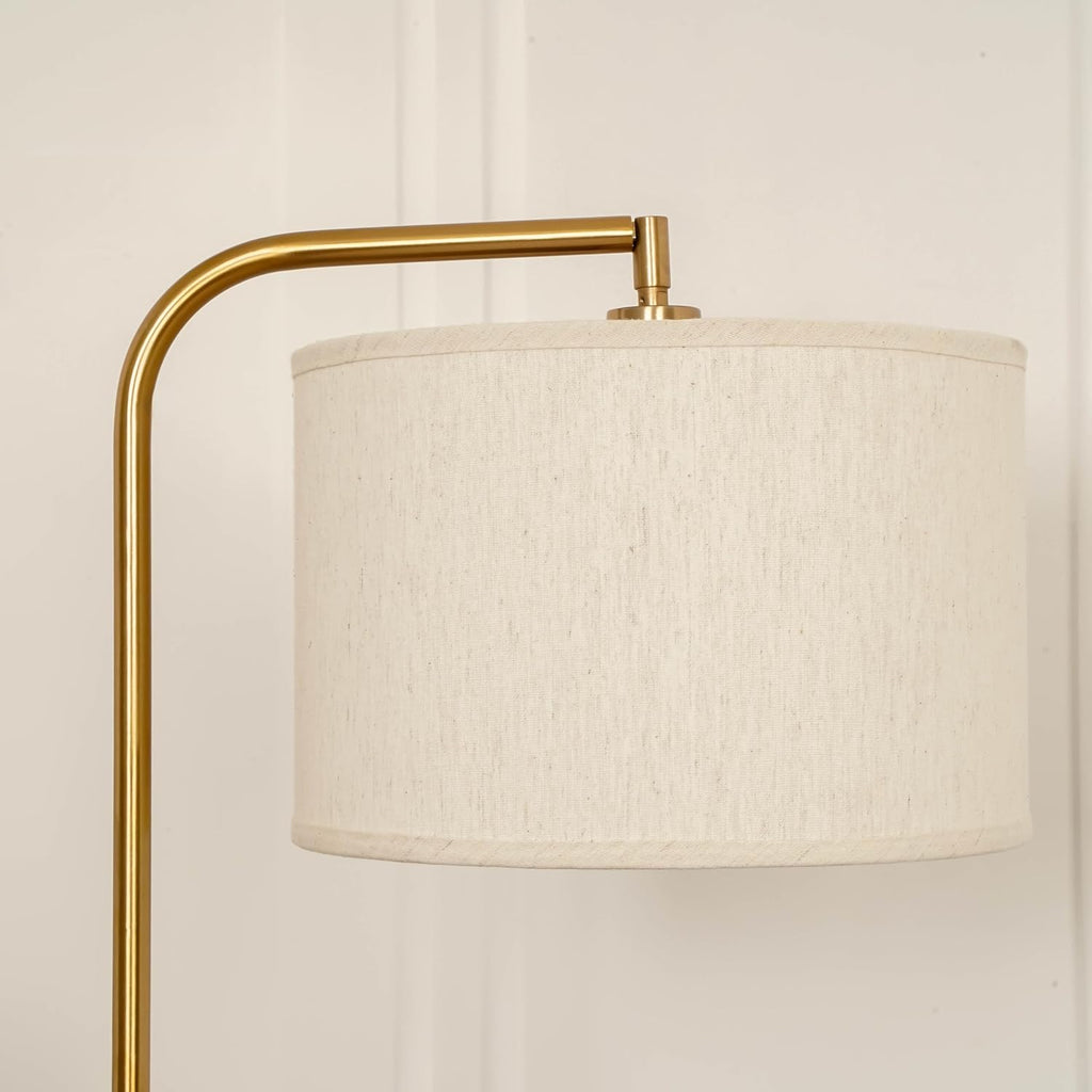 Divine Trends Modern Arc Floor Lamp with Adjustable Shade 6Ft Height with 12 inches Off White Drum Lampshade Pack of 1 - Led Bulb Included (Brass Antique)