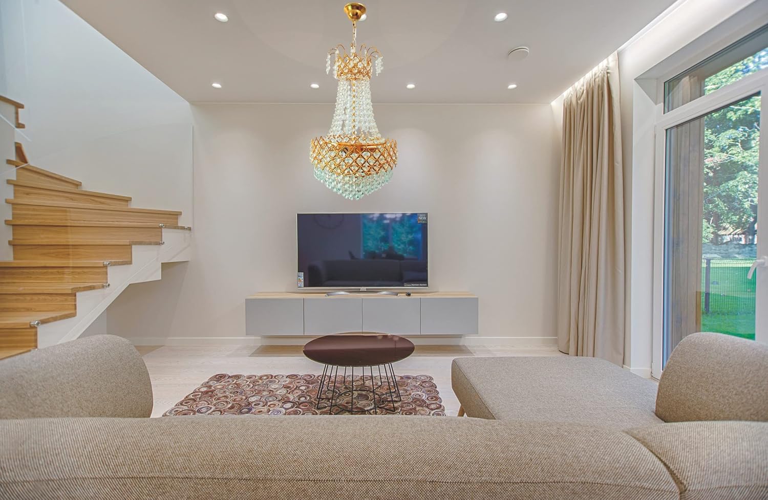 Modern LED Ceiling Pendant Light with Crystal Ball, Spiral Design Chandelier, Dimmable Hanging Lamp for Dining Room, Living Room, Bedroom, Hallway (Gold)