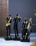 Street27® Modern Jazz Musician Figurines for Home Decor | Black & Gold Resin Sculptures with Cello, Saxophone & Violin | Handcrafted Music Band Showpiece for Living Room, Office & Housewarming Gift