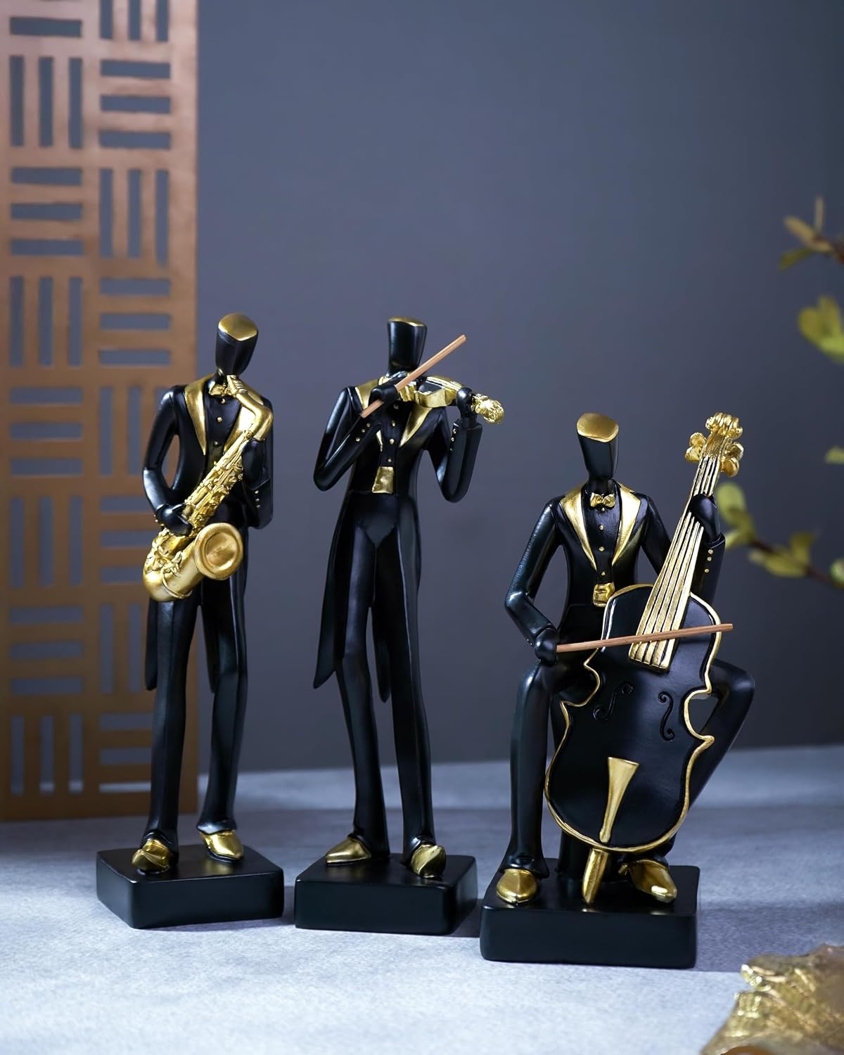 Street27® Modern Jazz Musician Figurines for Home Decor | Black & Gold Resin Sculptures with Cello, Saxophone & Violin | Handcrafted Music Band Showpiece for Living Room, Office & Housewarming Gift