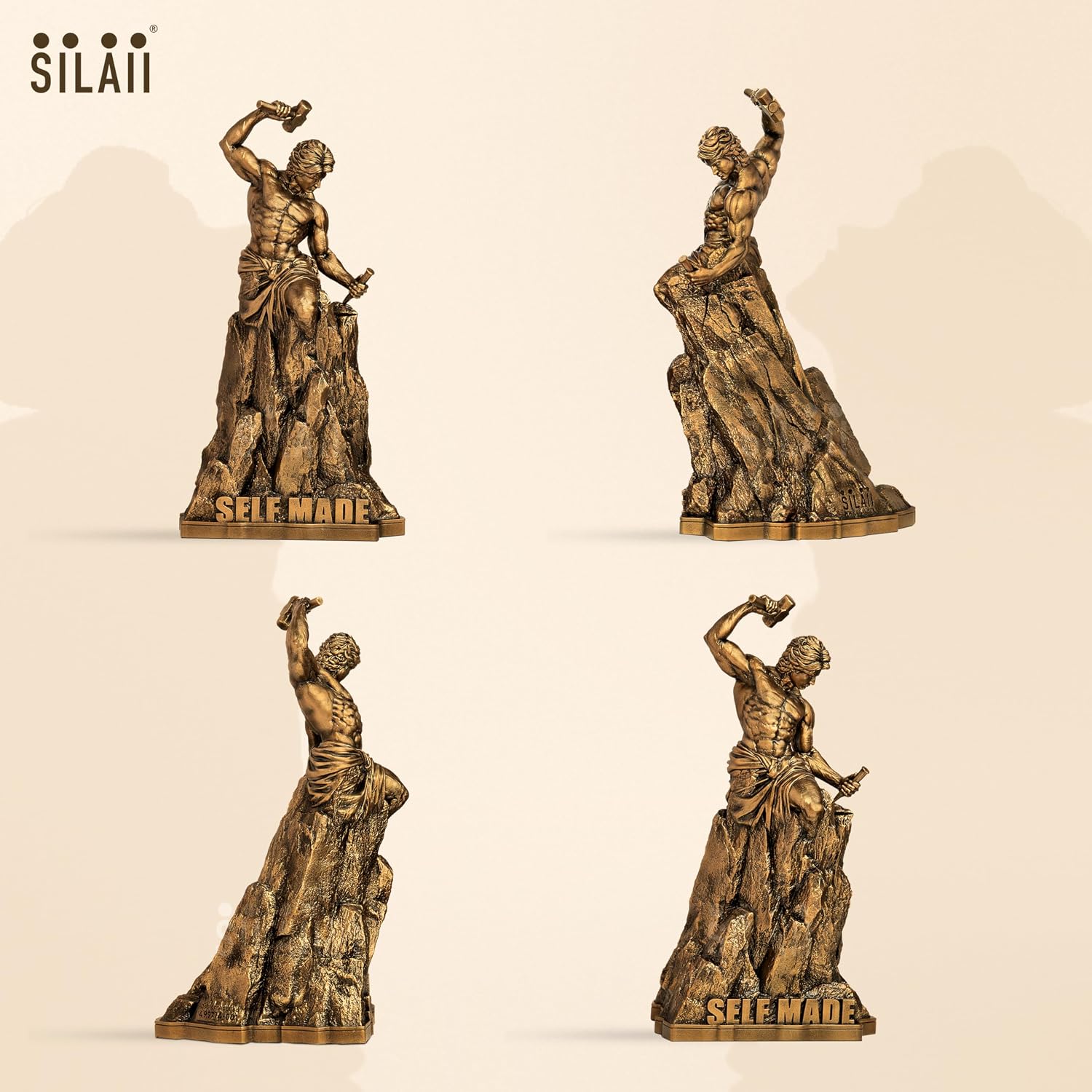 SILAII Self-Made Man Sculpture – Inspirational Man Statue | 12 Inch Height | Antique Bronze Finish | Success & Motivation Decorative Showpiece for Home & Office Desk
