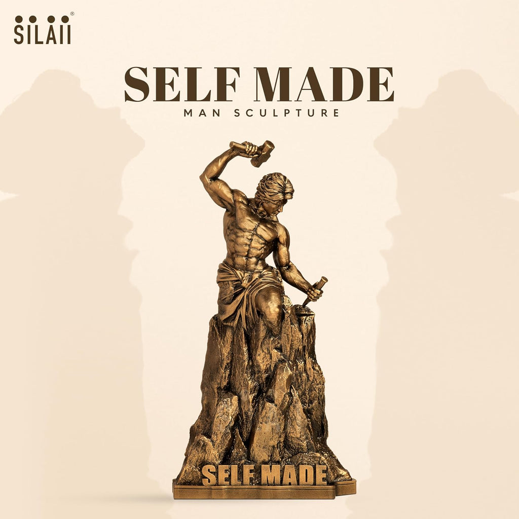 SILAII Self-Made Man Sculpture – Inspirational Man Statue | 12 Inch Height | Antique Bronze Finish | Success & Motivation Decorative Showpiece for Home & Office Desk