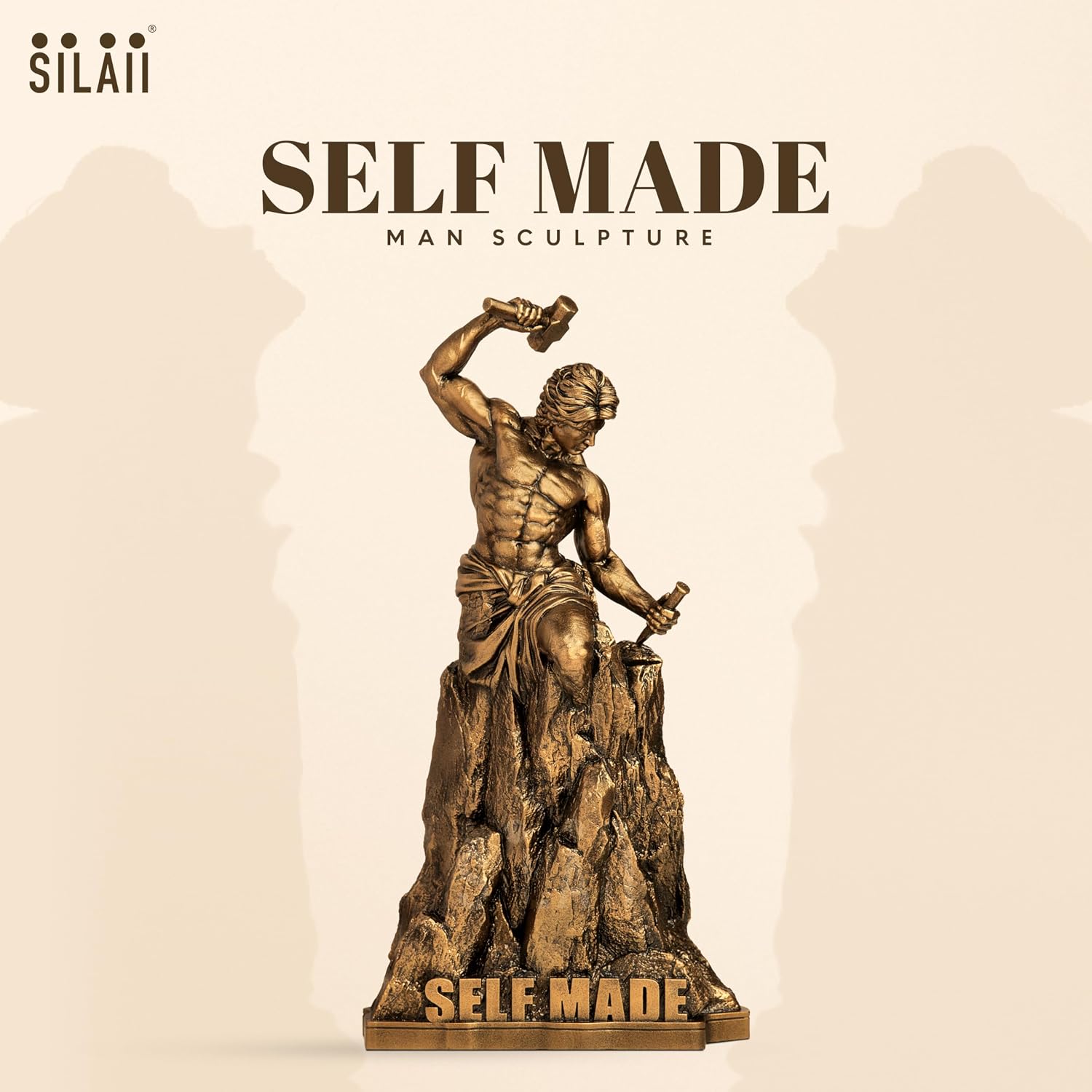 SILAII Self-Made Man Sculpture – Inspirational Man Statue | 12 Inch Height | Antique Bronze Finish | Success & Motivation Decorative Showpiece for Home & Office Desk