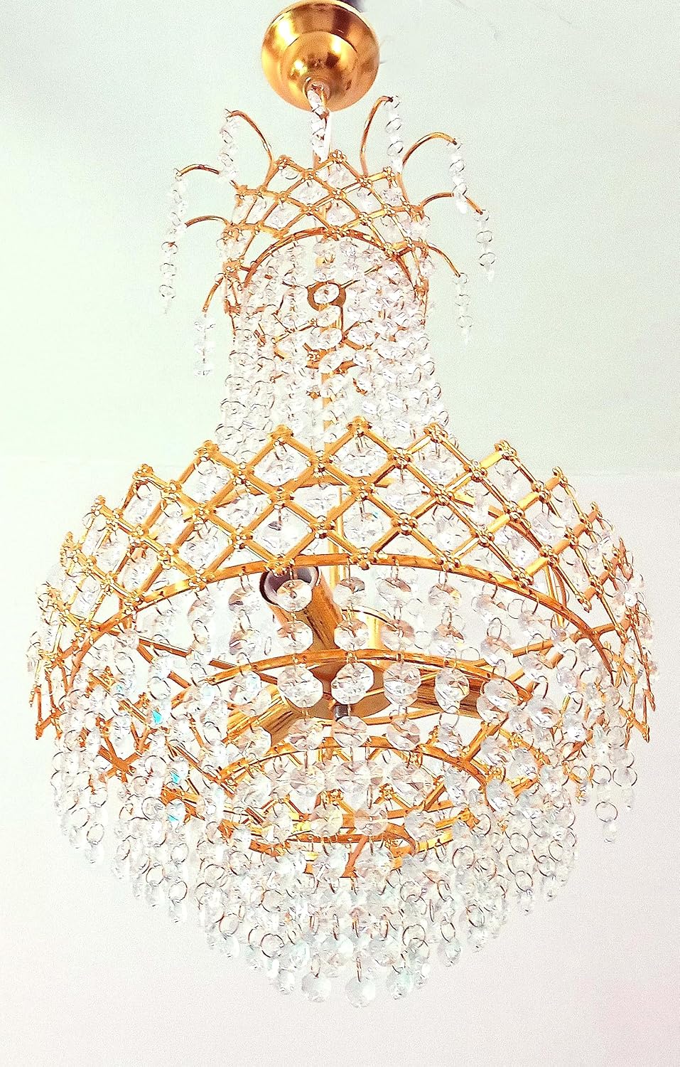 Modern LED Ceiling Pendant Light with Crystal Ball, Spiral Design Chandelier, Dimmable Hanging Lamp for Dining Room, Living Room, Bedroom, Hallway (Gold)