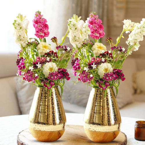 BEHOMA Oval Shape Metal Flower Vase for Home Decor (8.7 inches) | Golden Vase for Living Room, Dining Table & Corner Decor | Elegant Home Decoration Item for Fresh & Artificial Flowers